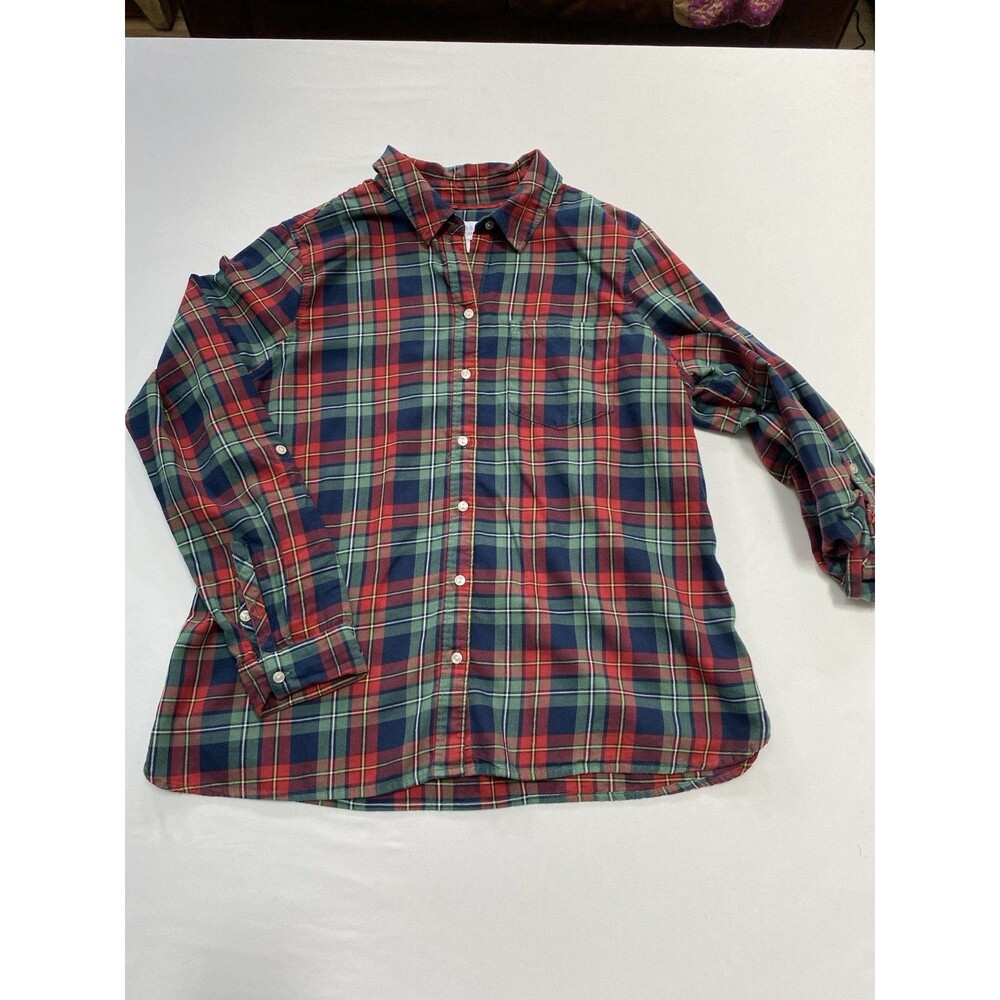 Croft & Barrow Red Green Plaid Button Up Shirt Medium Flannel Cottagecore Top